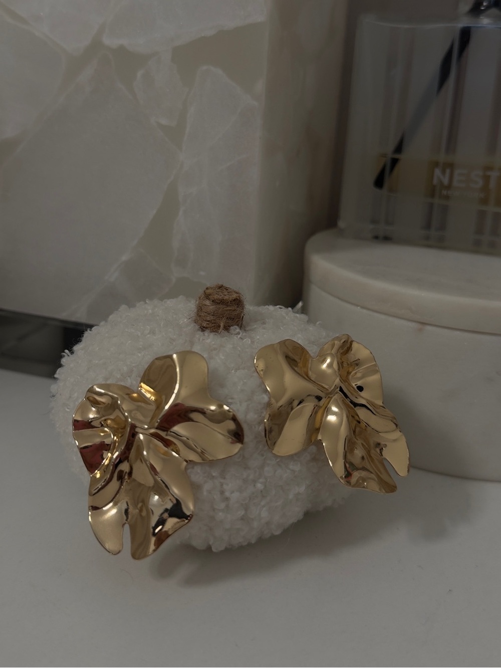 Gold Floral Petal Statement Earrings - Women Jewelry